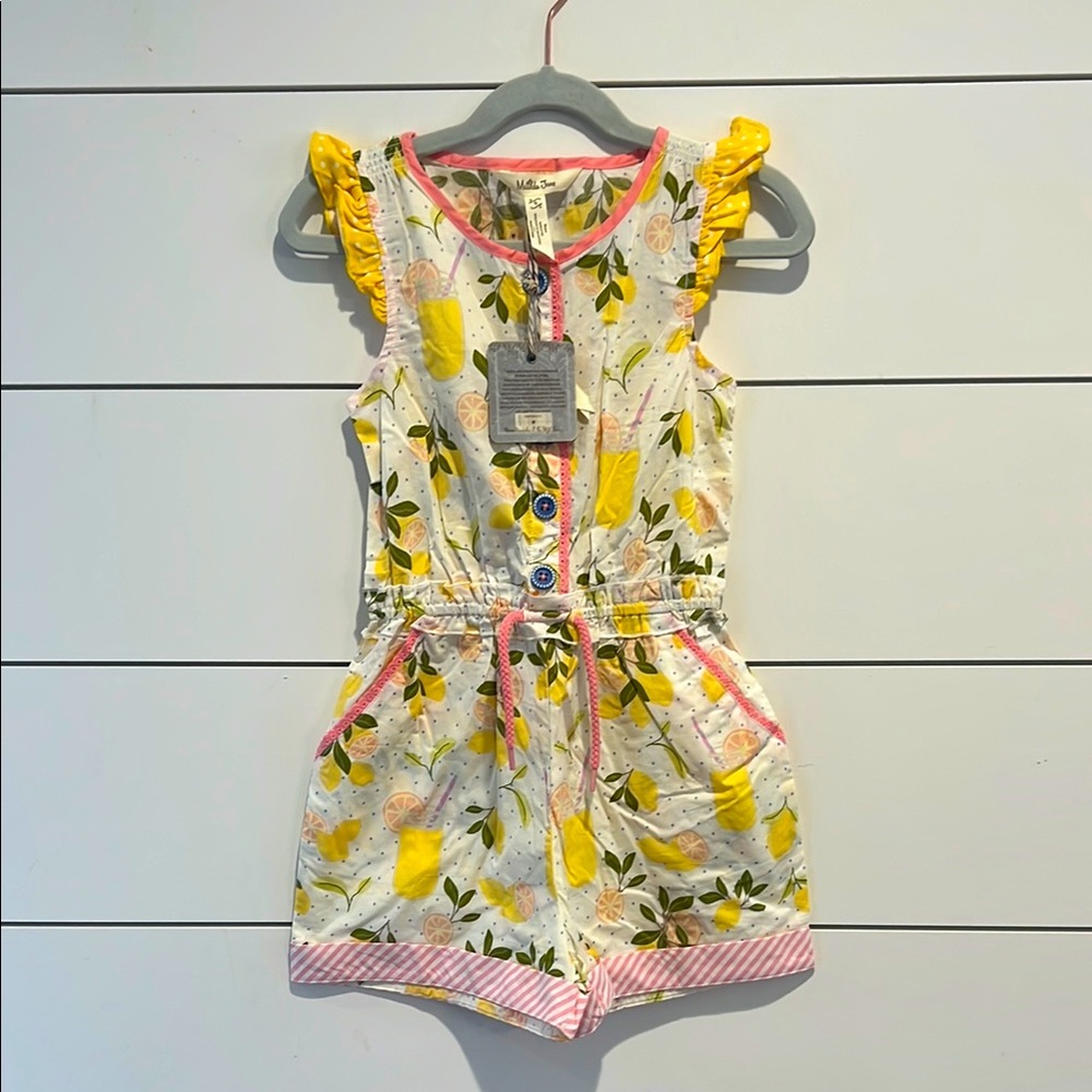 Let’s Make lemonade Matilda Jane Floral Yellow Kids Romper NWT